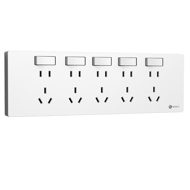 FDD 86-Type In-Situ Replacement No-Drill Free Expansion Multi-Socket Extension Power Strip [Five Outlets, Five Switches, Five Holes]