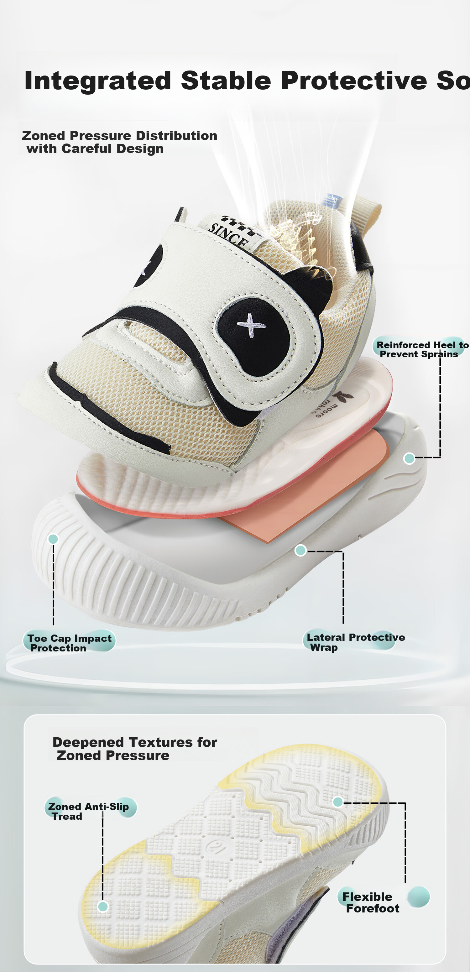 More Rabbit Functional Shoes Spring and Autumn New Baby Walking Shoes for Boys 0-2 Years Old Girls Stable Waterproof Learning Shoes 6