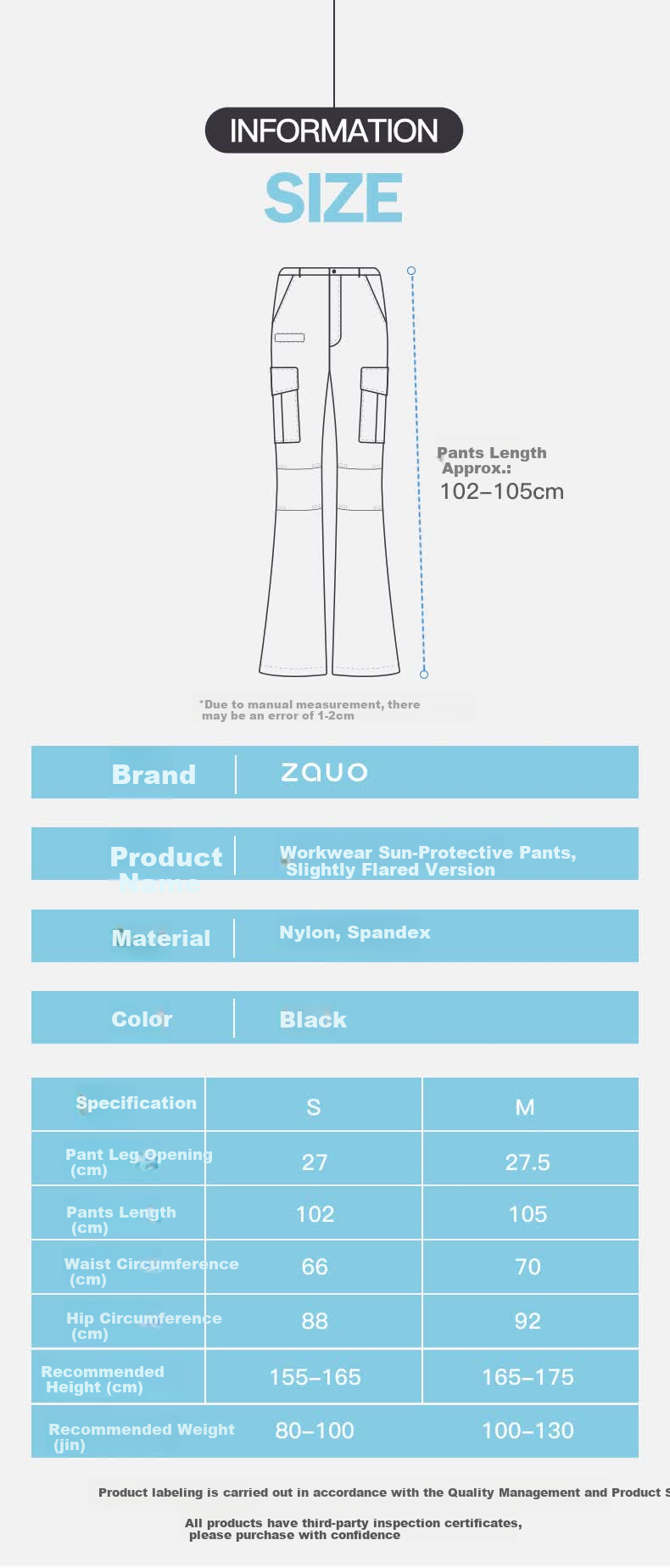 Zauo Korean Zauo Workwear Sun Protection Pants Flared Spring Summer New High Waist Slimming Flare Pants UV Protection Casual Pants 5