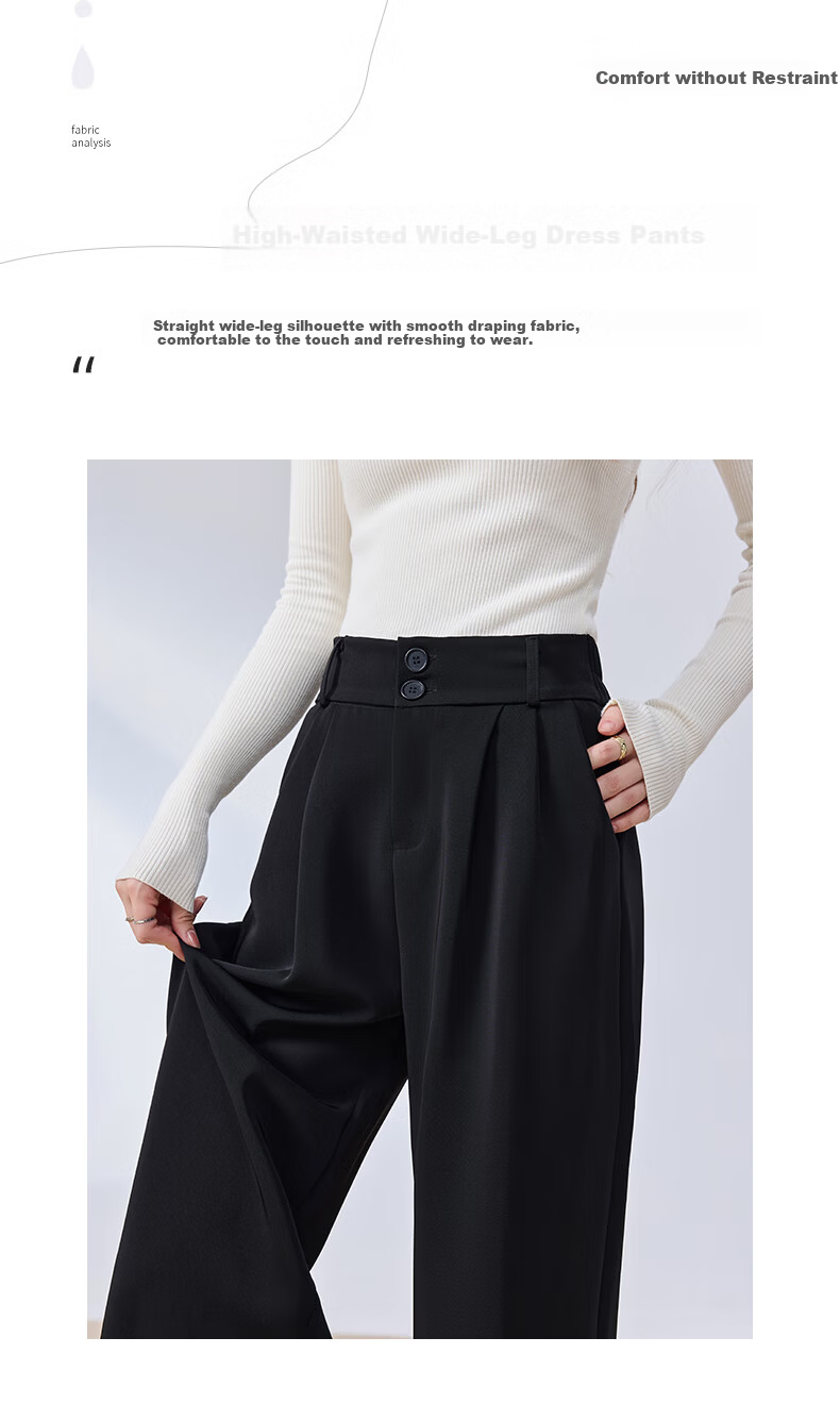 LangSha Wide-Leg Pants for Women, Spring And Autumn High-Waisted Draping Straight-Leg Elegant Slimming Black Trousers 2