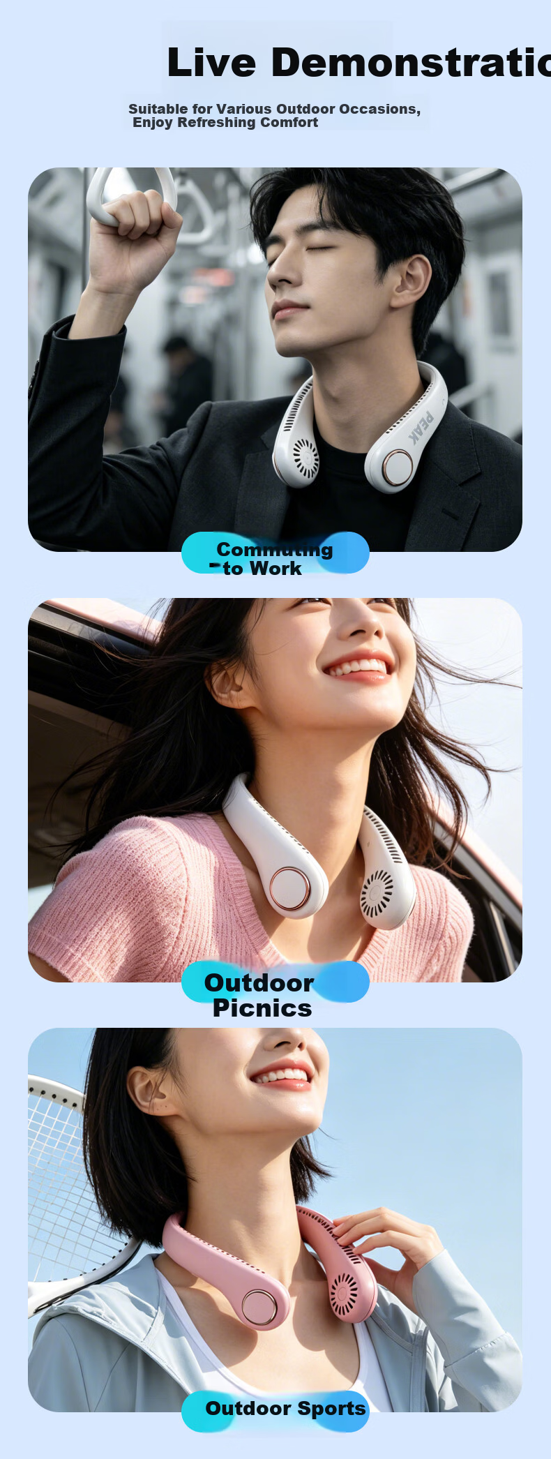PEAK [Million-Selling | Semiconductor Cooling] Neck-Hanging Fan Cooling, 2026 New Model with Ultra-Long Battery Life, Waist-Hanging Small Outdoor Portable Quiet Fan, Neck-Hanging Style 16