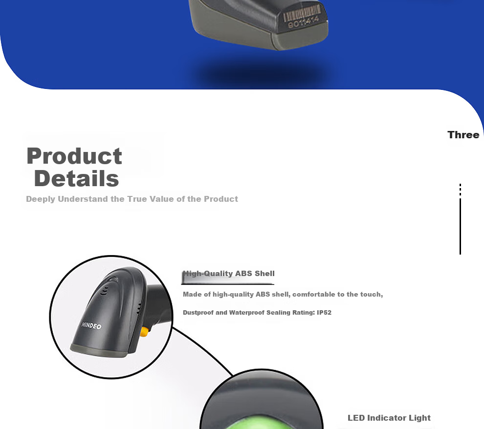 MINDEO MD2000 1D Laser Barcode Scanner Reader 10