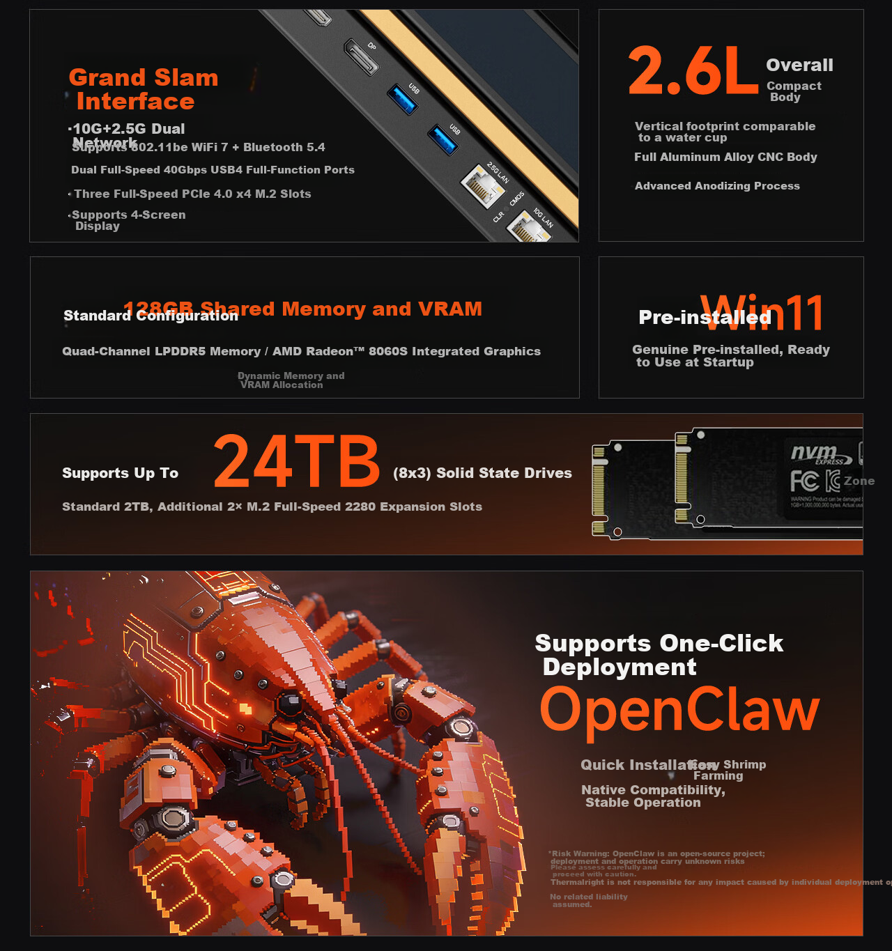 Thermalright R1 Liquid Cooling AI Mini Workstation Desktop Mini PC OpenClaw Local Deployment Lobster Farming (AMD Ryzen AI Max+395/128GB/2TB/8060S) 4