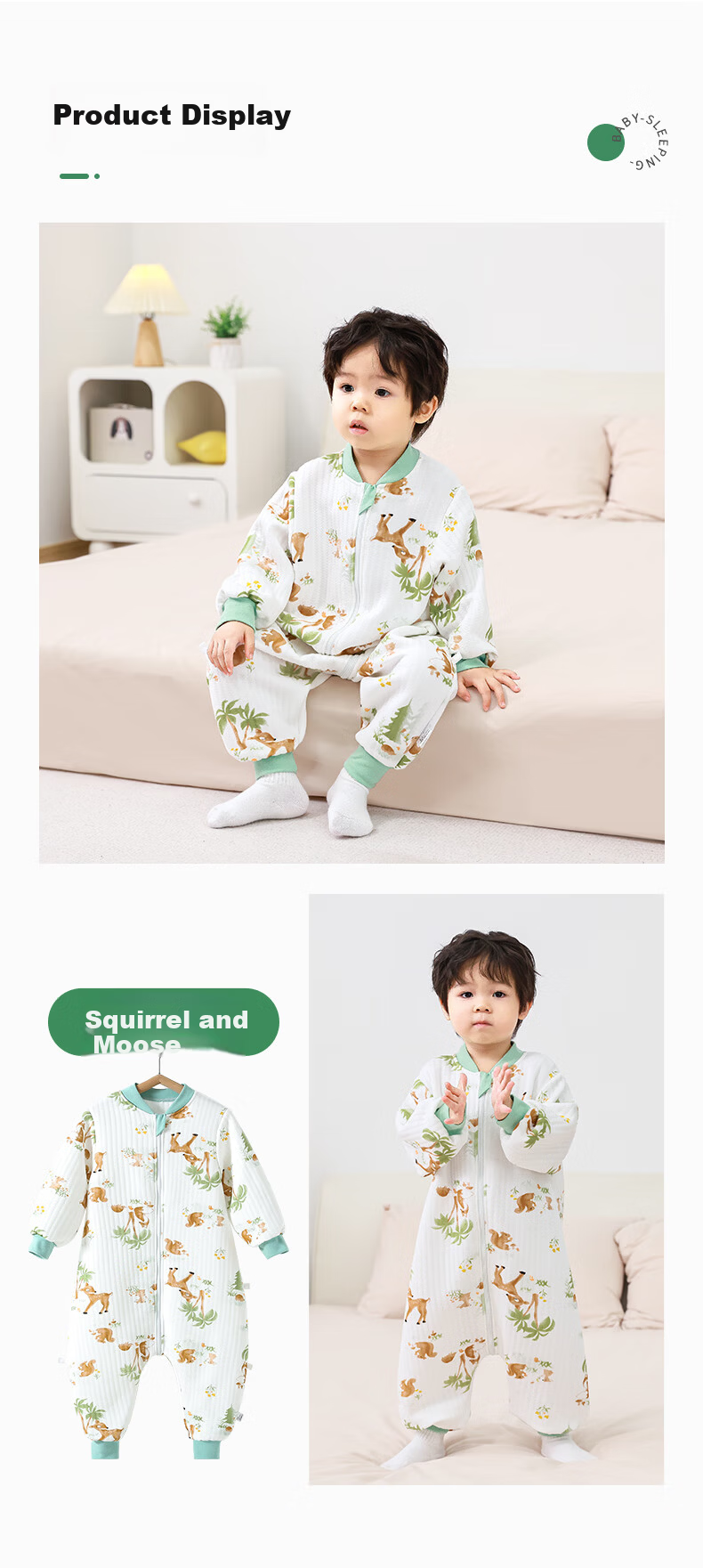 Baby Sleeping Bag Spring and Summer Children's Anti-Kick Bamboo Cotton Air Layer Leg-Separated Sleep Sack Deer Pattern Size 80 9