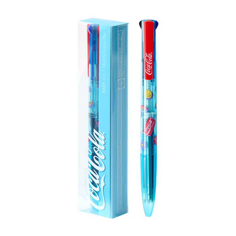 KACO x Coca-Cola Youxie 4in1 Retractable Multi-Function Pen (0.5mm Mechanical Pencil/Black/Red/Blue) Multi-Color Student Marker Pen 1 Piece