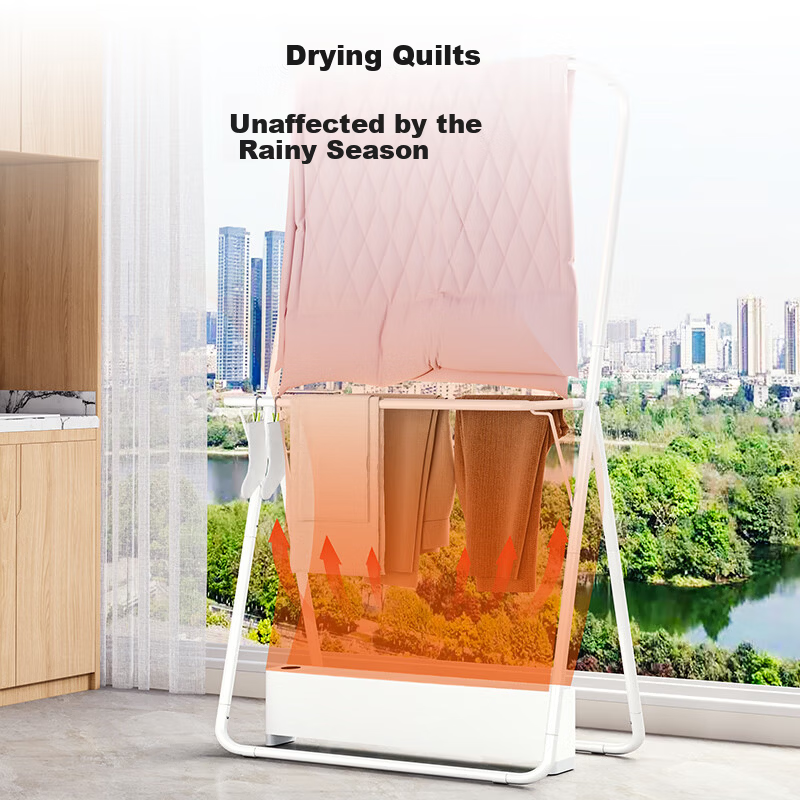 QIAONAMEI Floor Standing Clothes Drying Rack with Skirting Board, Coat and Hat Rack, Clothes Dryer, Quilt Drying Rack Model 4255