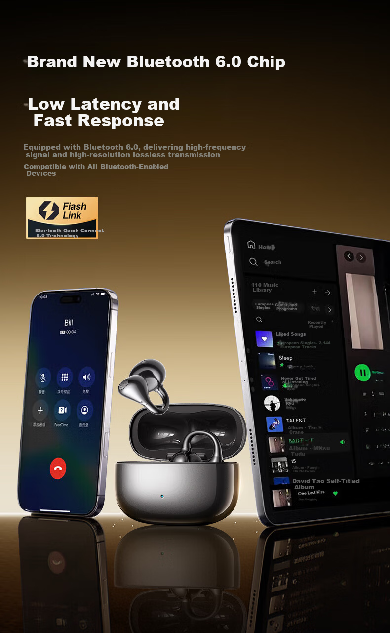 Nsve Nengzhi SE2 [2026 Latest Model | Harman Kardon Level] Bluetooth Clip-On Bone Conduction Open Wireless Non-In-Ear Sports Noise Cancelling Earphones for Apple 8