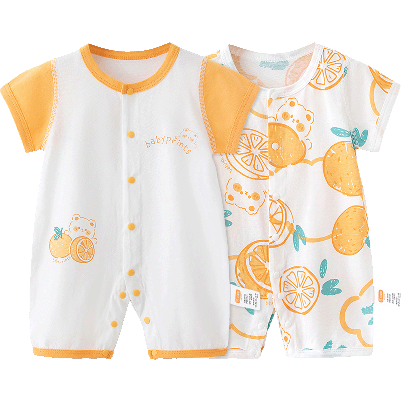 Babyprints Baby Romper 2-Pack Newborn Summer Short Sleeve Cotton Soft Thin Bodysuit Orange Size 80