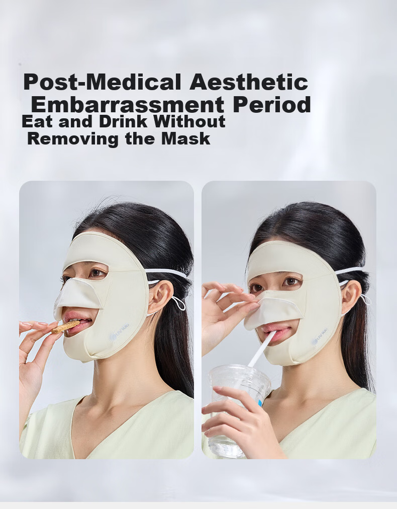 UV100 Taiwan Medical Post-Surgery Sunscreen Face Shield for Women UV Protection Face Bikini with Open Mouth Mask 26534 Dark Night Black 9