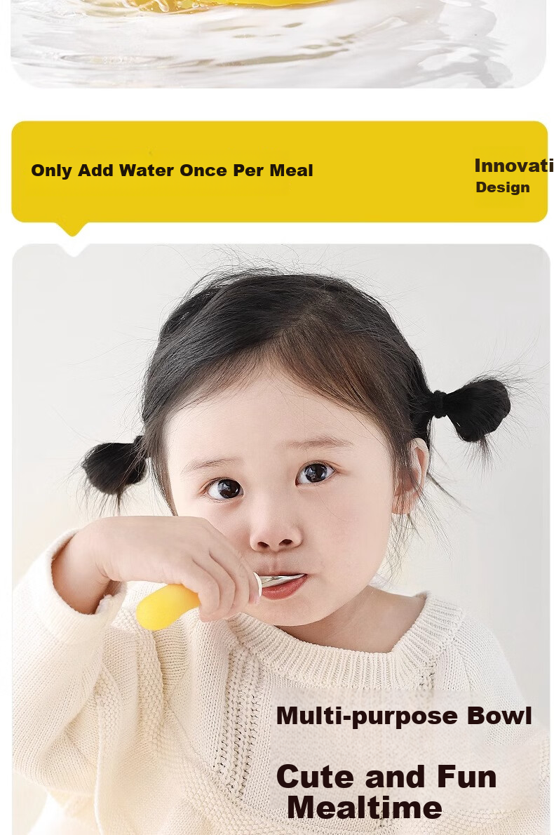 NEVS Square Baby Water-Filled Insulated Bowl Children's Tableware Suction Feeding Bowl Drop-Resistant Constant Temperature Bowl - Joseph Yellow Lunch Box 12