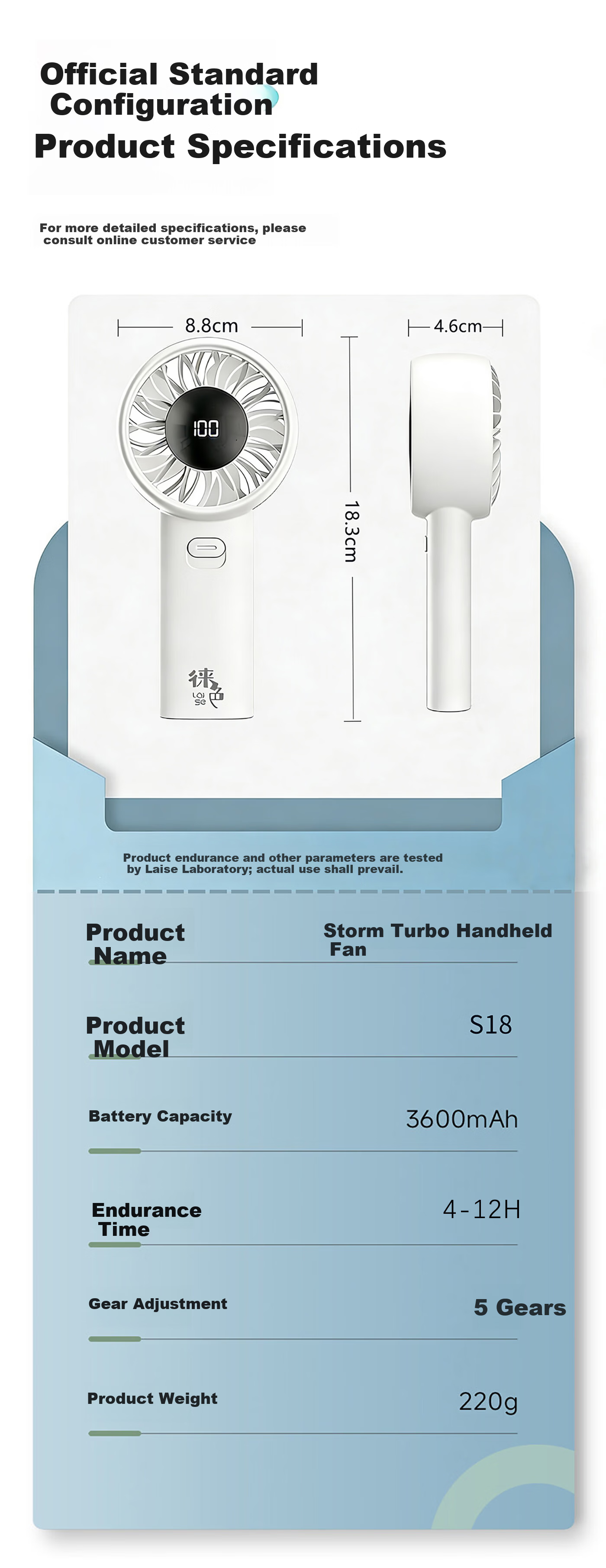 Laise Handheld Mini Fan, Portable USB High-Speed Energy-Saving Powerful Electric Fan for Student Dormitory And Office, Rechargeable Personal Small Fan, 3600mAh - White 10