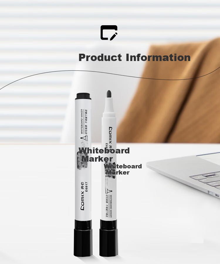 Comix Thick Tip Erasable Whiteboard Markers Durable Office Stationery Black 10pcs/Box E6817 11