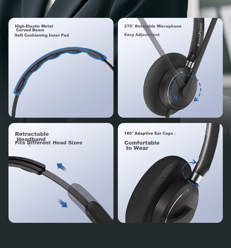 RownFusny EH15 USB Single-Ear Dual-Mic Noise-Cancelling Headset for Call Center Business Office 4