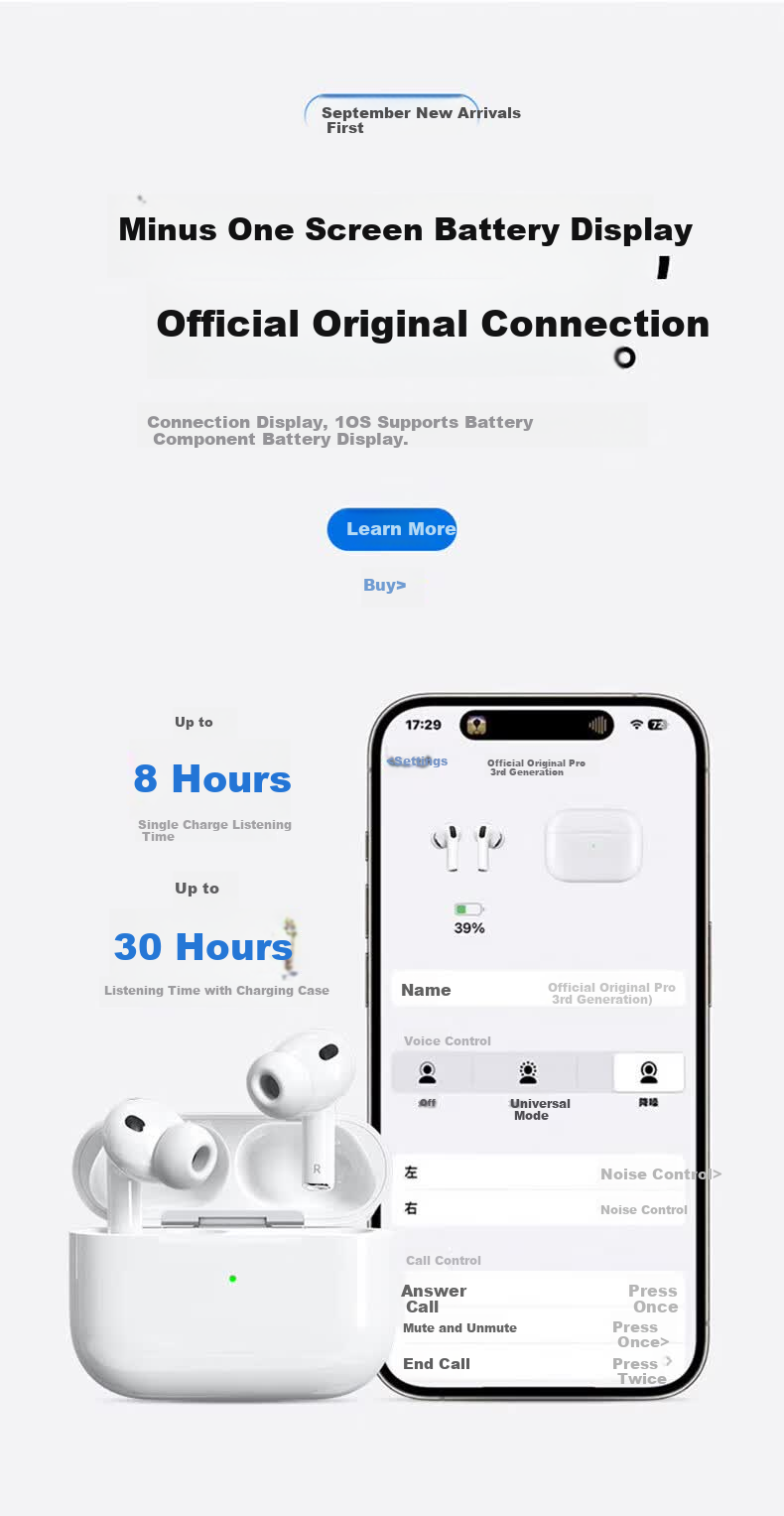 AKONIA Top Edition New Noise Cancelling Pro3 Wireless Bluetooth Earphones Compatible with Apple 2026 New In-Ear Active Noise Cancelling iOS Jinbang Huaqiangbei Earphones iPhone 17 6