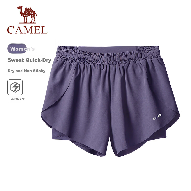 CAMEL Quick-Dry Women's Sports Shorts Anti-Exposure Fitness Training Running Pants C26BA4L0068A Mulberry Red L