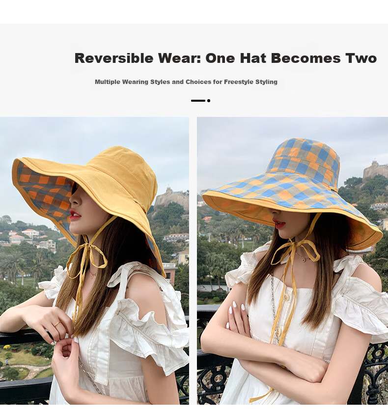 Jian Cai Summer Sunshade Bucket Hat for Women, Wide Brim Double-Sided Wear Face-Covering Beach Sun Hat, Perfect Sun Protection Gift for Girlfriend 4