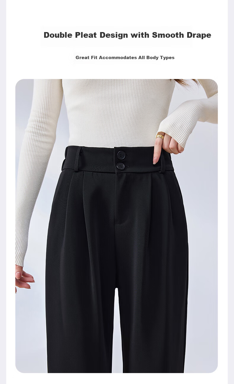 LangSha Wide-Leg Pants for Women, Spring And Autumn High-Waisted Draping Straight-Leg Elegant Slimming Black Trousers 8