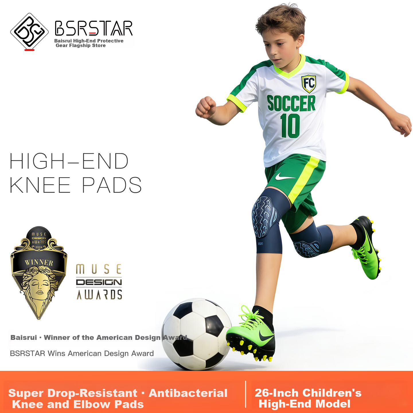 BSR Ultra-Durable 10th Generation Kids Sports Knee and Elbow Pads for Football, Cycling, Basketball, and Badminton