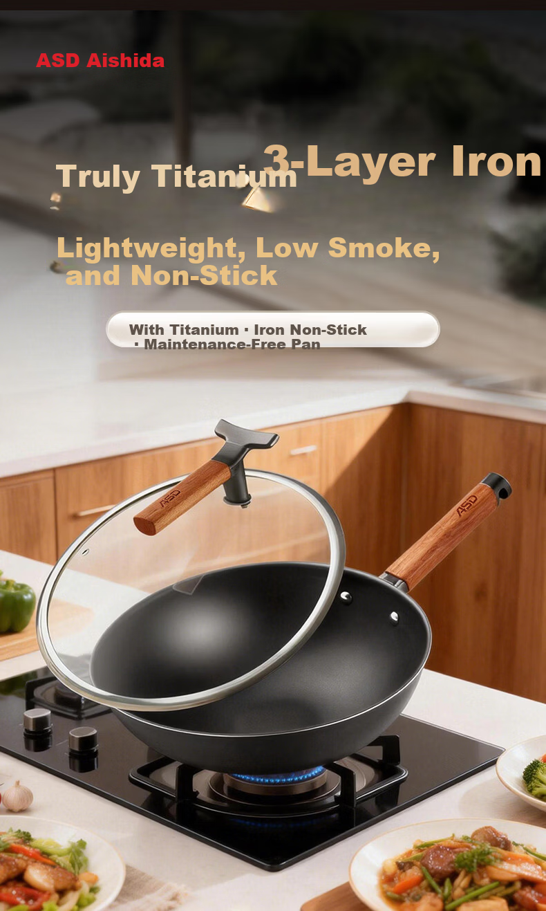 ASD Magic Titanium Iron Non-Stick Wok 32cm Compatible with Induction Cooker 2