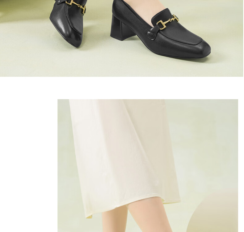 Red Dragonfly Mary Jane Women's Spring 2026 Chunky Heel Commuter Leather Loafers High Heels WFB16049 Black Size 38 10