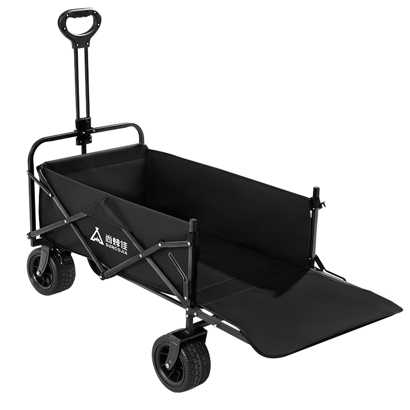 Suncojia Outdoor Camping Folding Cart Large Rear-Opening Wide Wheel Wagon for Picnic, Stall, Delivery, and Kids
