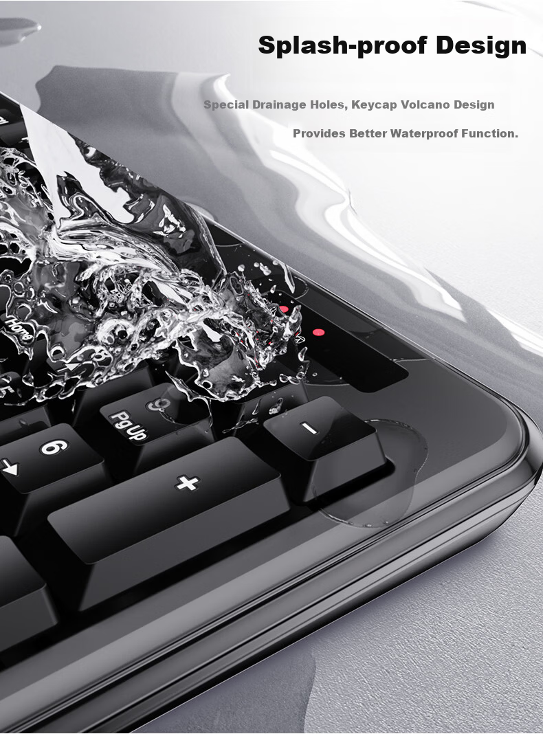 Founder W6202 Classic Black Ultra-thin Waterdrop Keycaps Wireless Keyboard and Mouse Set Lightweight Silent Office Business Keyboard and Mouse for Laptop and Desktop 7
