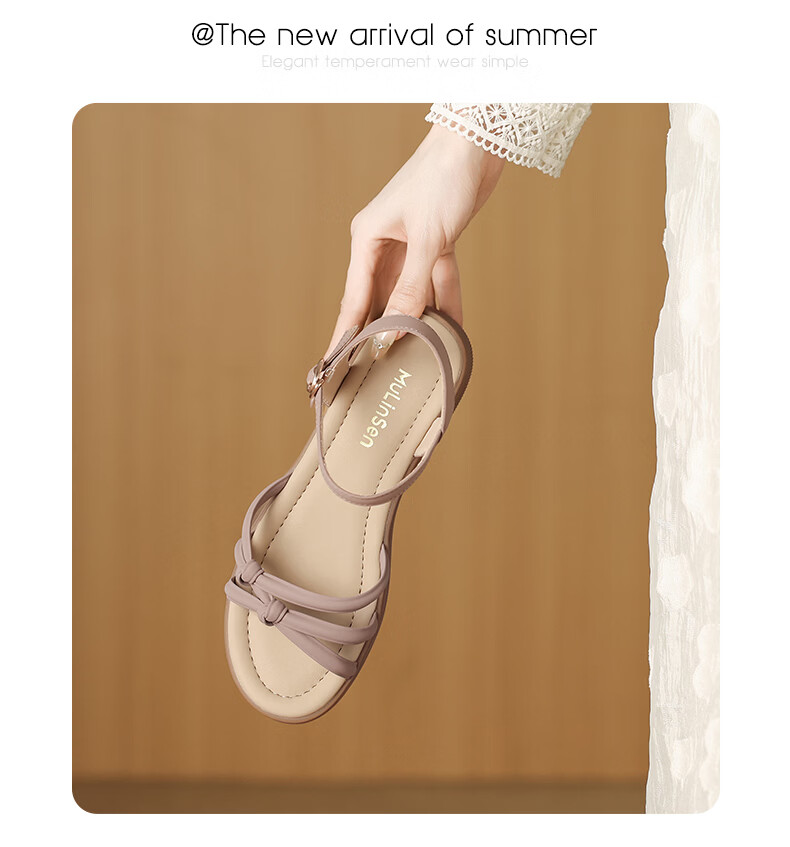 MULINSEN Women's New Commuter Elegant Roman Sandals Breathable Lightweight Summer Sandals Beige Size 39 17