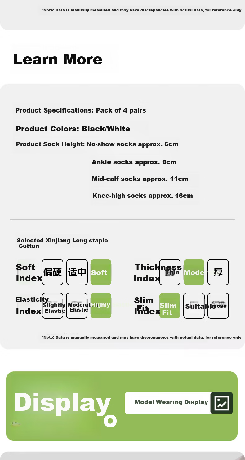 361° Spring Summer Cotton Mid-Calf Men's Sports Casual Solid Color Breathable Long Socks White - 4 Pairs Pack 10