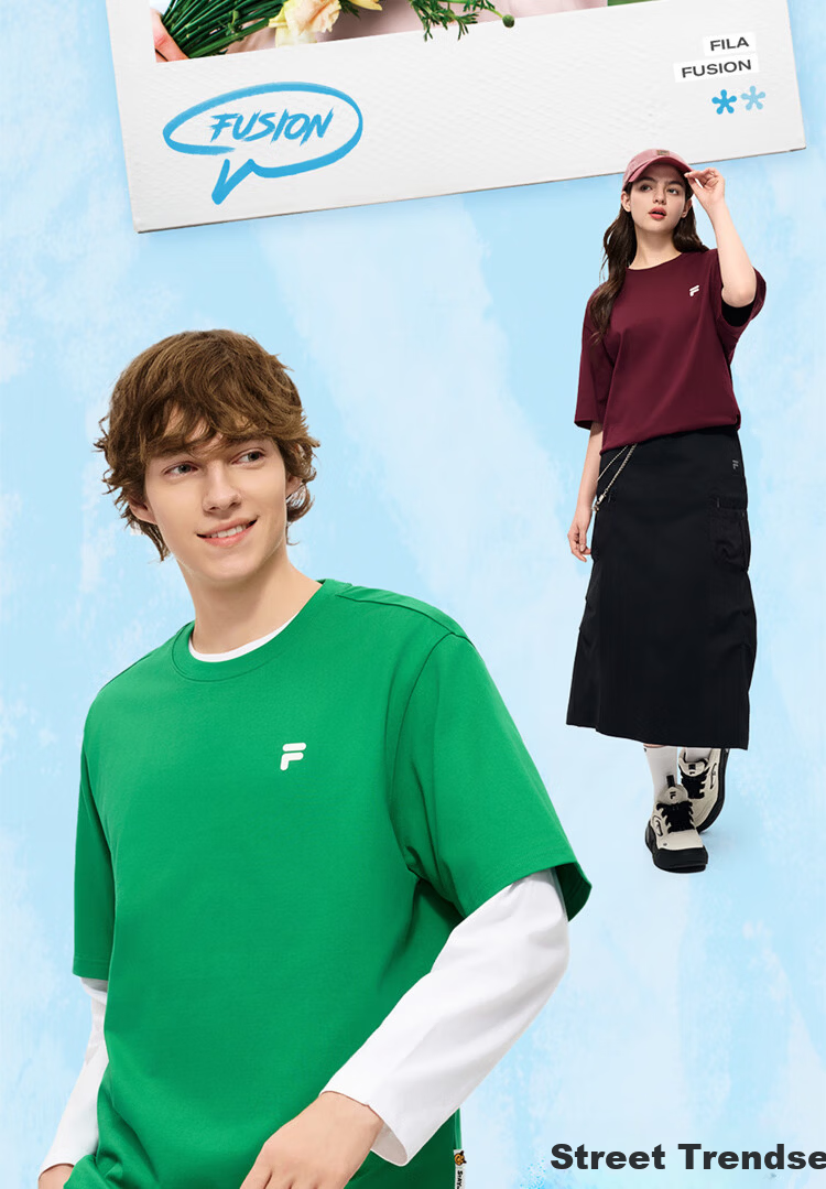 FILA FUSION Fashion Brand Zhang Hao Couple Knit Short Sleeve Shirt 2026 Spring Casual Loose Pure Cotton T-Shirt 6