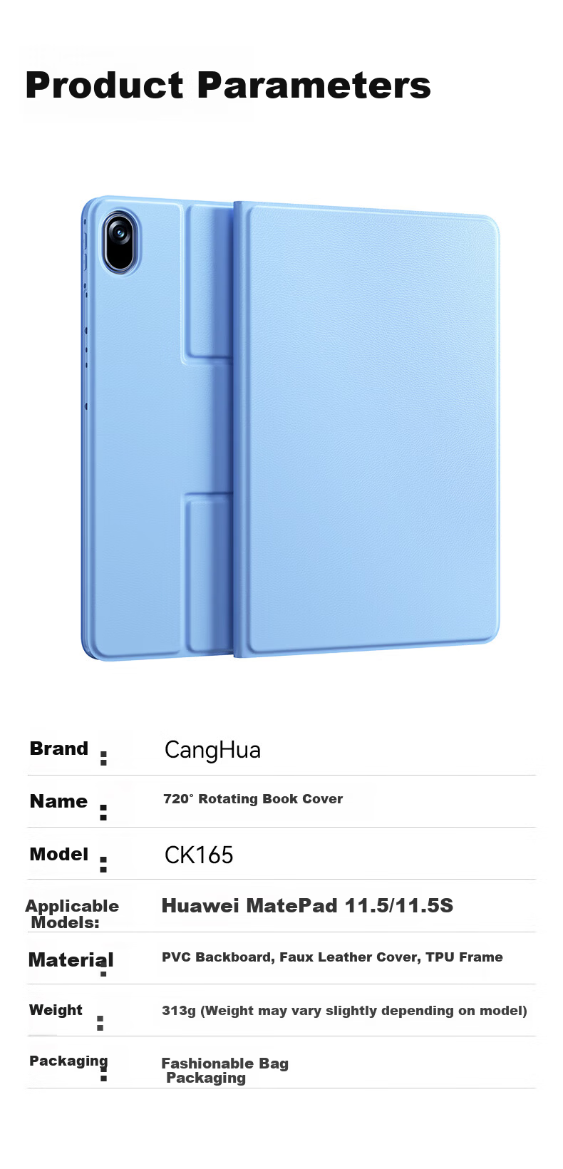 CangHua Huawei MatePad Air 12 Case 2024/2025 Rotatable Full Coverage Soft Light Version Universal Black 11