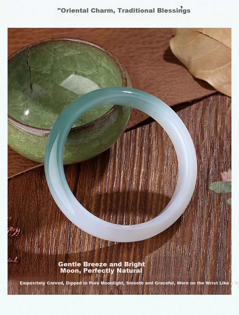 Chow Tai Fook Half-Mountain Half-Water Icy Chalcedony Bangle for Women Dingdang Bracelet Birthday Gift for Mom Mother's Day Present 1