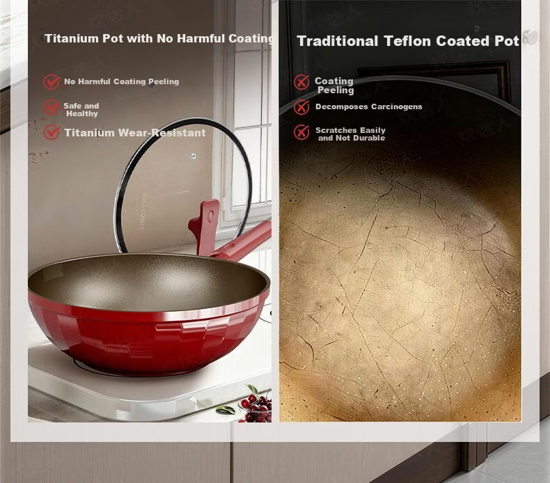 CHUI DA REN Wear-Resistant King Titanium Non-Stick Frying Pan Household Oil-Gathering Flat Bottom Gas and Induction Cooker 0 Fluorine Coating Stir-Fry Pan 5