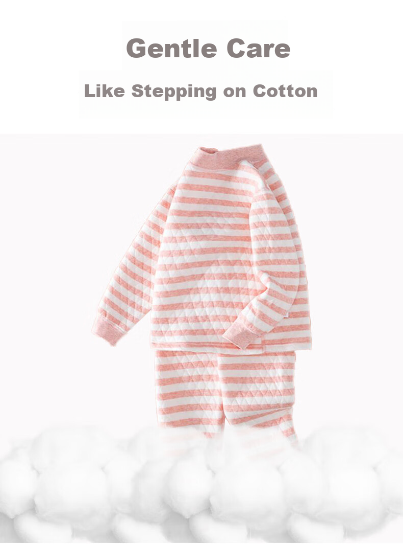 LangSha Kids Girls Cotton Thermal Underwear Set Three-Layer Thickened A-Class Cotton Mid-High Collar Warm Autumn Top and Bottom for Older Children 10