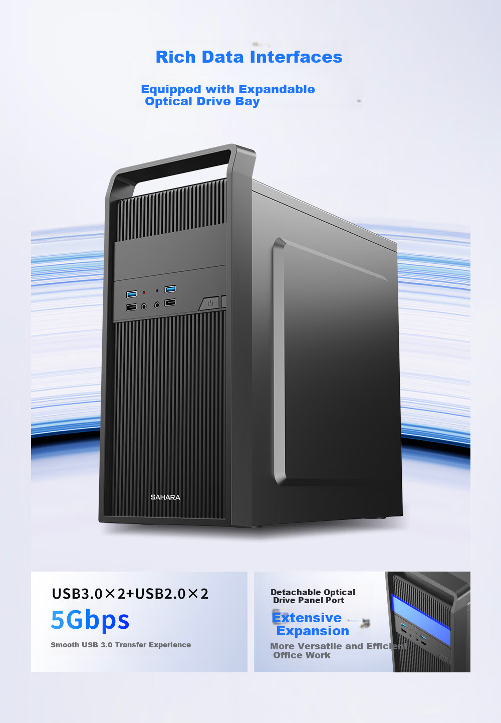 SAHARA Sahara Shangyue S3 Desktop Computer Case Home Office Business Portable Mini Silent Chassis Supports ATX Motherboard 2 Fan Slots 5