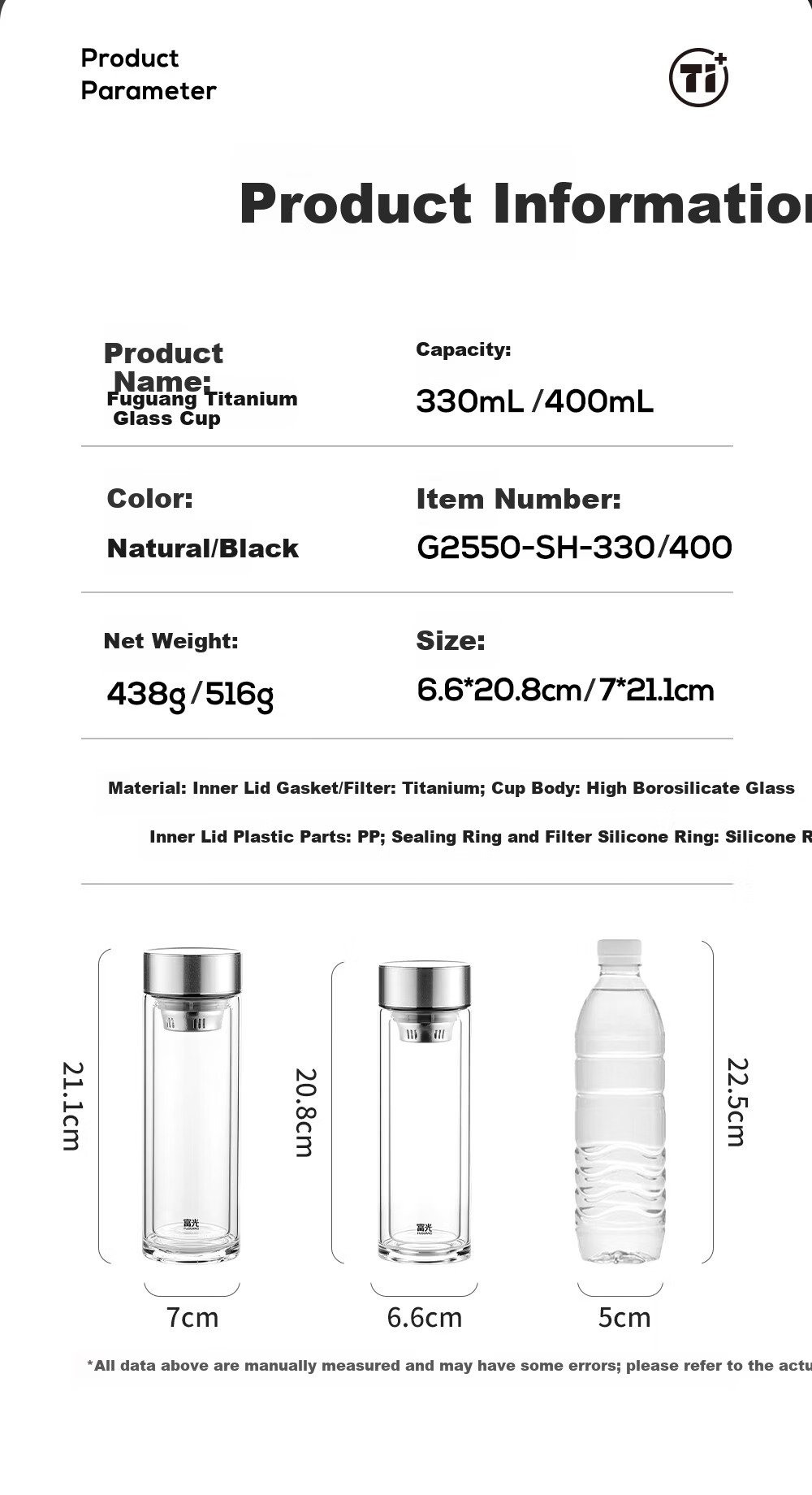 Fuguang Borosilicate Glass Pure Titanium Tea Infuser Double-Layer Business Travel Water Cup Men's Gift Box Set 18
