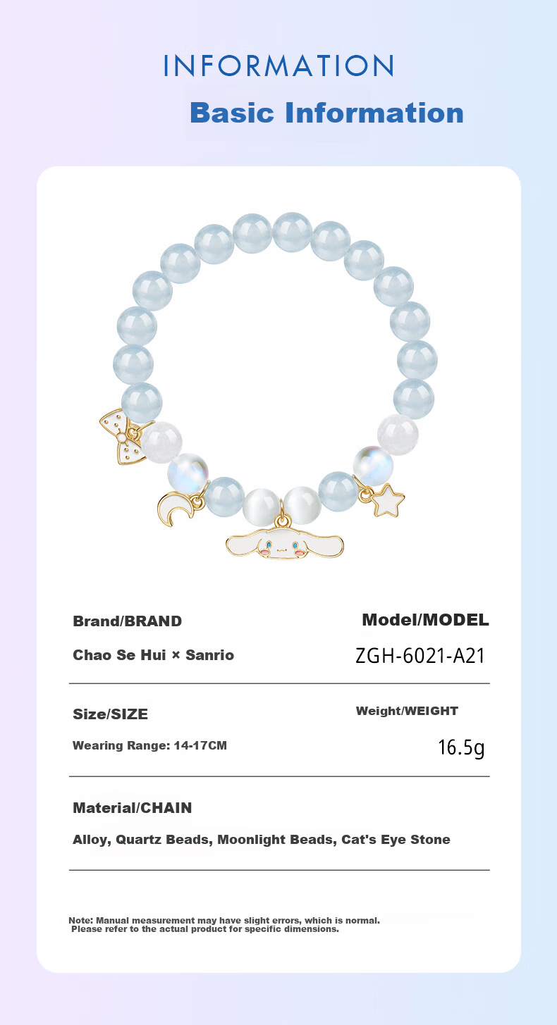 Chaosehui Sanrio Cinnamoroll Bracelet for Women, Crystal Beaded Bracelet, Birthday Gift for Girls, Luxury Present 6021 5