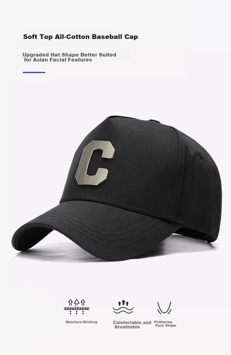 Miiow Men's New Deepened High-Top Baseball Cap C-Logo Large Head Circumference Outdoor Duckbill Hat Trendy Face-Slimming Brand 22