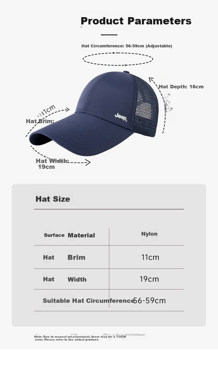 JEEP Men's Summer Quick-Dry Extended Brim Baseball Cap Women's Water-Repellent Duckbill Breathable Mesh Sunshade Hat 6
