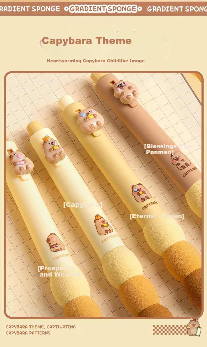Kaba Bear Retractable Gel Pen 4-Pack ST Smooth 0.5mm Cute 3D Cartoon Quick-Dry Ink Gradient Clip Case Confident Design 5