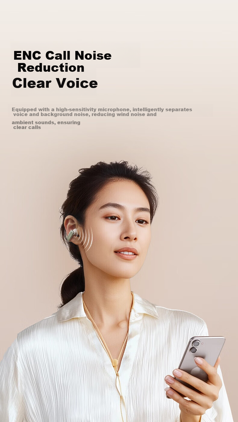 Langston Bluetooth Earphones TS28 Bone Conduction Clip-On Wireless Open-Ear Non-In-Ear Beige 6
