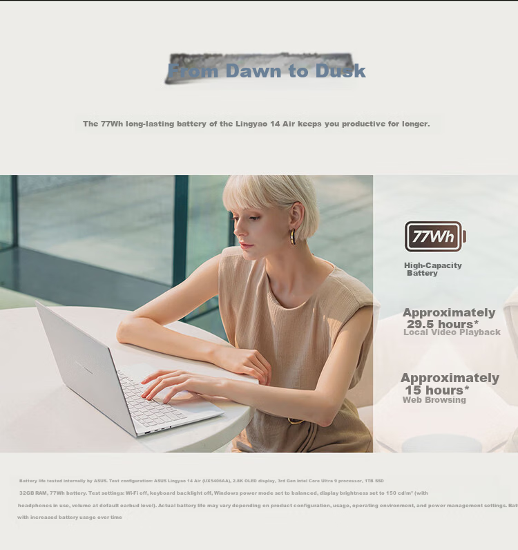 ASUS Lingyao 14 Air 2026 New 3rd Gen Core Ultra7 2.8K 1100nits OLED Ultra-thin 14-inch 1.1cm AI Laptop 11
