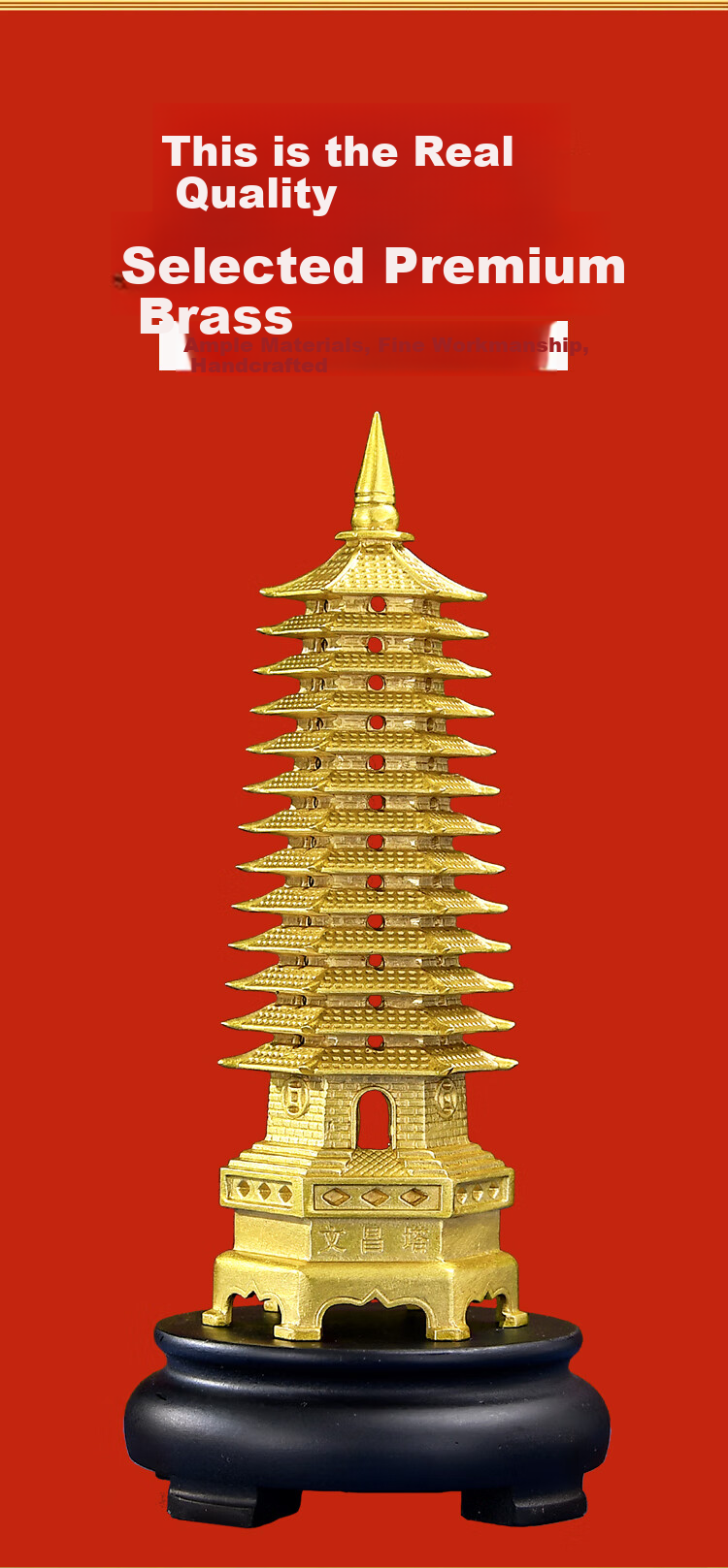Feng Shui Pavilion Peach Wood Wenchang Tower 13-Layer Wooden Academic Success Ornament for Middle and High School Exams Office Desk Decoration 2
