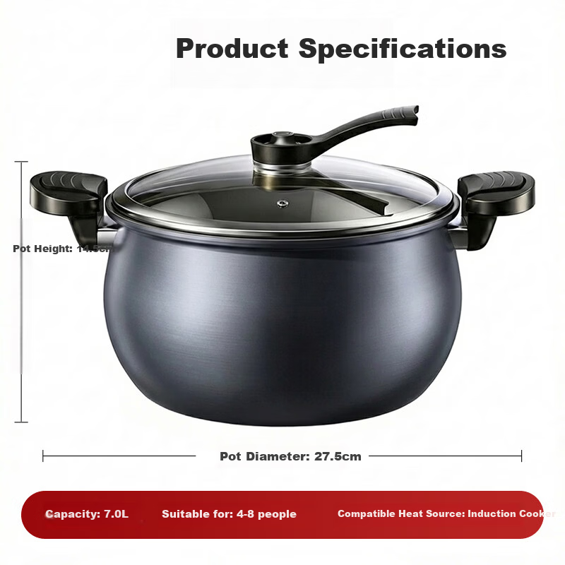 Jingyan Titanium Non-Stick Micro Pressure Cooker Explosion-Proof Stew Soup Porridge Pot Double-Handle Household Induction Gas Universal Large Capacity Pressure Cooker