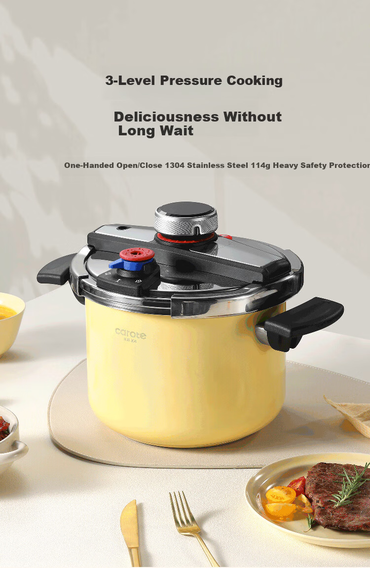 Carrot 6L Household Pressure Cooker 304 Stainless Steel Explosion-Proof Gas Stove Compatible Small Manual Locking Pressure Cooker 1