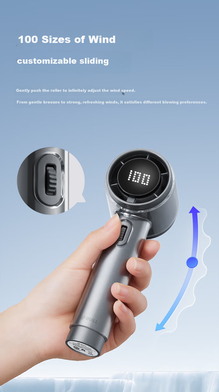 Bull Handheld Bladeless USB Fan [3C Certified Battery] 5000mAh Stepless Speed Adjustable Mini Portable Turbo Electric Fan Rechargeable Starry Gray 4