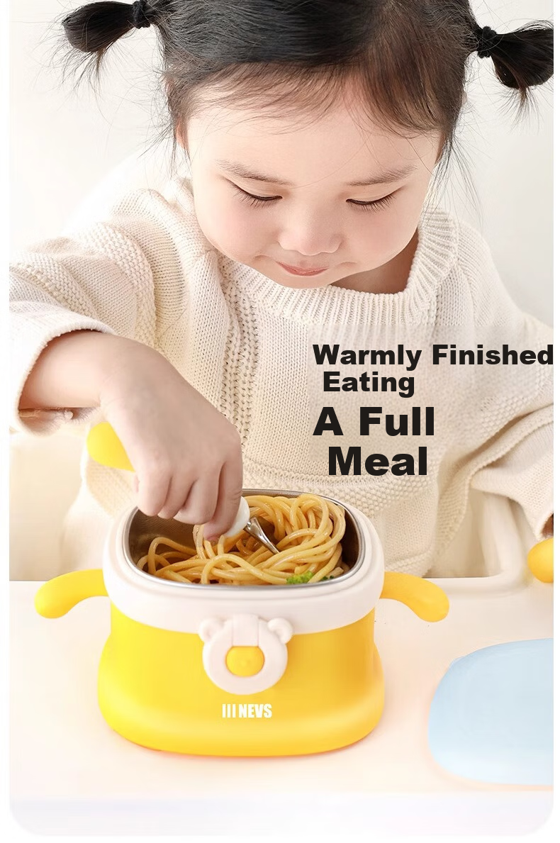 NEVS Square Baby Water-Filled Insulated Bowl Children's Tableware Suction Feeding Bowl Drop-Resistant Constant Temperature Bowl - Joseph Yellow Lunch Box 4