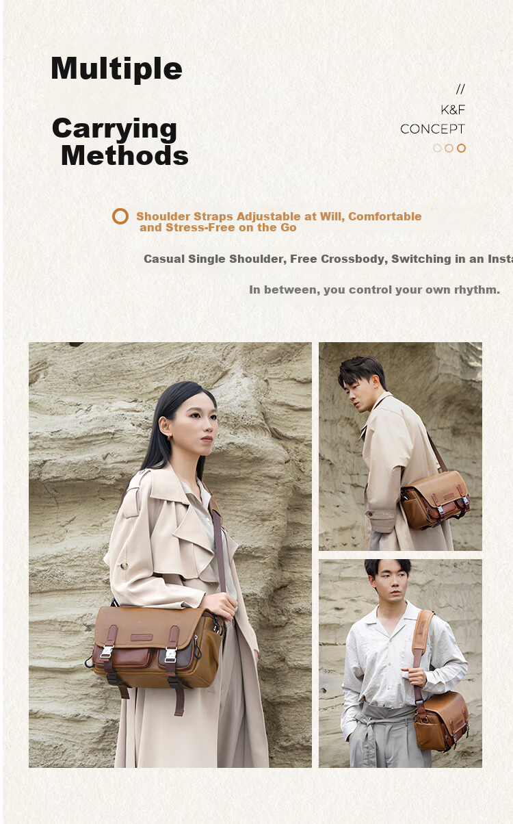 K&F CONCEPT Messenger Camera Bag Photography Crossbody Shoulder Bag for Mirrorless and DSLR Cameras One Body Two Lenses Multifunctional Vintage Original Photography Bag Gobi Brown 6