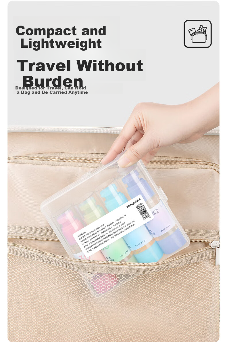 BADIGAO Travel Refillable Bottles Shampoo Shower Gel Foundation Vacuum Press Dispenser Skincare Sample Spray Bottle 1