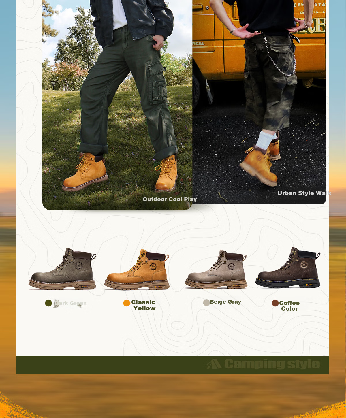 CAMEL Wang Junkai Style Martin Boots High-top Outdoor Workwear Yellow Boots Men GE122W7757T Golden Yellow Size 40 6
