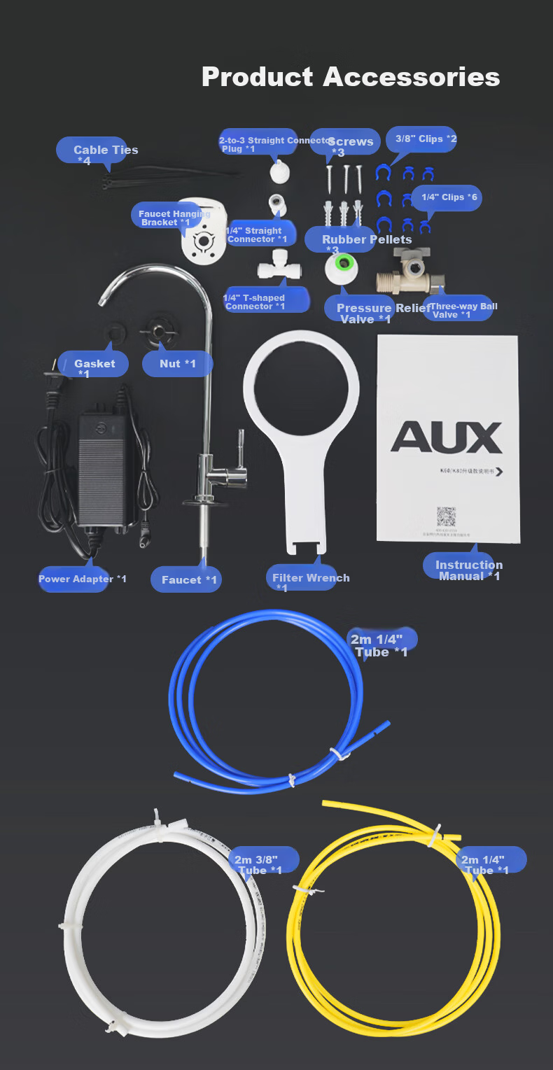AUX Under-Sink Fresh Water Purifier Household Water Filter 1.66L/min RO Reverse Osmosis Direct Drinking Machine 600G K60 16